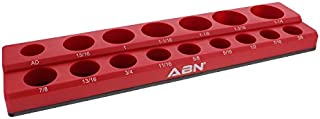 ABN Magnetic Socket Organizer Tray  SAE Standard 1/2in Socket Holder Magnetic Tool Organizer 16 Slot Red Holder