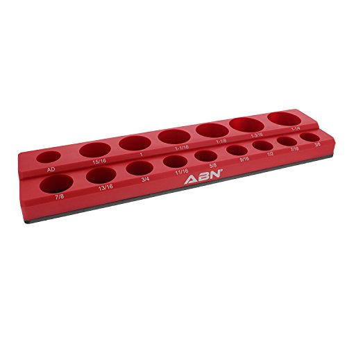 ABN Magnetic Socket Organizer Tray  SAE Standard 1/2in Socket Holder Magnetic Tool Organizer 16 Slot Red Holder