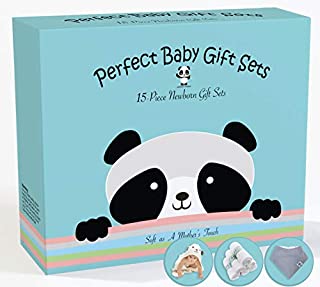 Premium 15 Piece Baby Gift Box Set - Bamboo Baby Bath Towels, Washcloths, Bandana Bibs (Neutral Design) - Baby Registry Search Essentials for Boys and Girls