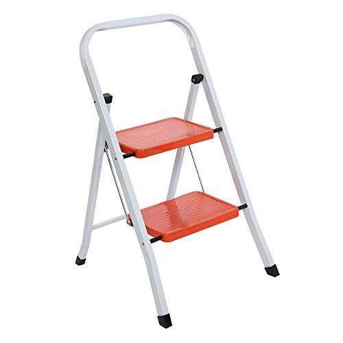 LUISLADDERS 2 Step Ladder Folding Step Stool Heavy Duty Ladders with Handgrip Anti-Slip Sturdy and Wide Pedal Multi-Use for Home and Kitchen 330lbs