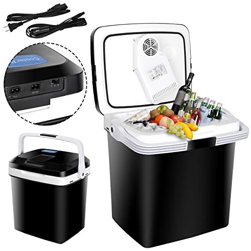 SUPER DEAL Pro 28 Qt Portable Ice Cooler and Warmer Electric Ice Chest Mini Thermoelectric Dual Cooling Warming Plug in Car Refrigerator for Camping, Fishing, Work Beach Picnic