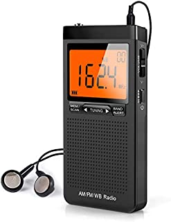 NOAA Weather Alert Radio, Portable AM/FM Battery Operated Transistor Radio with Headphone Jack, Best Reception, Digital Clock, LCD Display, Pocket Radio for Office, Bedroom, Running, Walking