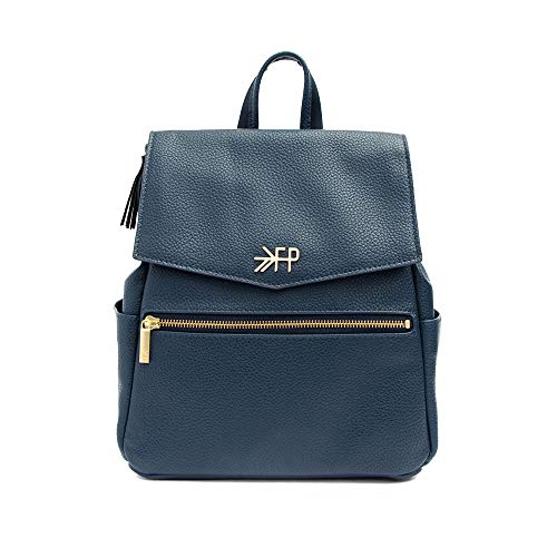 Freshly Picked - Convertible Mini Classic Diaper Bag Backpack - Large Internal Storage 8 Pockets Wipeable Vegan Leather - Navy Blue