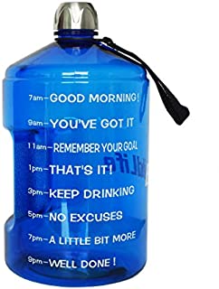 BuildLife 1 Gallon Water Bottle Motivational Fitness Workout with Time Marker/Drink More Daily/Clear BPA Free/Large 128OZ Capacity Throughout The Day(Blue,1 Gallon)