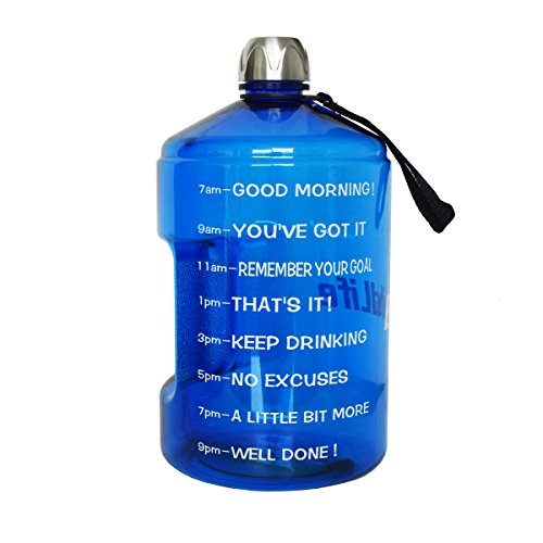 BuildLife 1 Gallon Water Bottle Motivational Fitness Workout with Time Marker/Drink More Daily/Clear BPA Free/Large 128OZ Capacity Throughout The Day(Blue,1 Gallon)