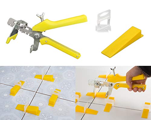 Xntun Tile Leveling System Professional Ceramic Tile and Stone Installation 1/8 Inch 300-Piece Leveling Spacer Clips and 100-Piece Reusable Wedges and 1 Tile Plier(3mm Suit)