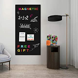 Board2by Magnetic Chalkboard Paper for Wall, 38.9 x 18 Self Adhesive Chalk Board Wallpaper, Blackboard Paper with 46 Magnetic Letters for Kids, Black