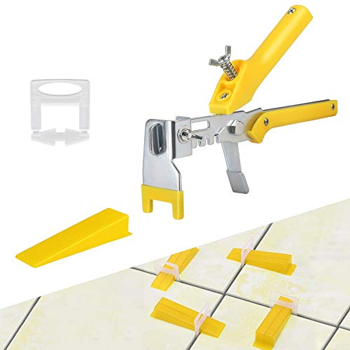 Tile Leveling System 1/8 inch Kits with Pliers, Tile tools for installation, 300pcs Tile Spacers Clips, 100pcs Reusable Wedges for Floor Leveling, Tile Kits, Wall Tile Leveler Tools