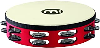 Meinl Percussion TAH2BK-R-TF Touring 10-Inch Wood Tambourine with Synthetic Head and Steel Jingles, 2 Row