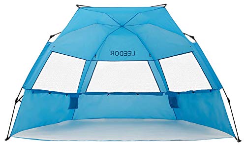 Leedor Beach Tent Sun Shelter Instant Beach Umbrella Easy Cabana with UPF 50+ UV Portable Windproof Pop Up Shade for 3 to 4 Person for Family Patent Pending