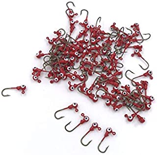 50 PCs Jigheads for Fishing 1/32 1/16 1/8 oz Fishing Hooks Crappie Bass Double Eyes (Red, 1/16 oz)