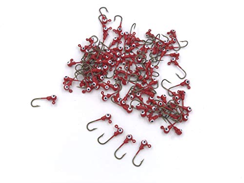 50 PCs Jigheads for Fishing 1/32 1/16 1/8 oz Fishing Hooks Crappie Bass Double Eyes (Red, 1/16 oz)