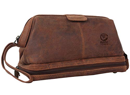 Genuine Leather Travel Cosmetic Bag - Hygiene Organizer Dopp Kit By Rustic Town (Brown)