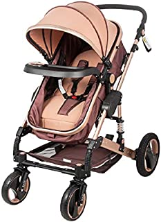 Happybuy Baby Stroller 2 in 1 Khaki Portable Baby Carriage Stroller Anti-Shock Springs Foldable Luxury Baby Stroller Adjustable High View Pram Travel System Infant Carriage Pushchair