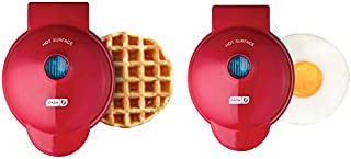 Dash DMSW002RD Mini Maker, 2-Pack Griddle + Waffle Iron, 2 pack, Red