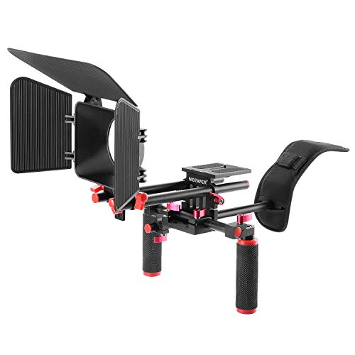 Neewer Camera Shoulder Rig, Video Film Making System Kit for DSLR Camera and Camcorder with Shoulder Mount, 15mm Rod, Handgrip and Matte Box, Compatible with Canon/Nikon/Sony, etc (Red + Black)