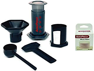 Aeropress Coffee and Espresso Maker Pack with 350 Additional Filters, Brews 1 to 3 Cups, Gray