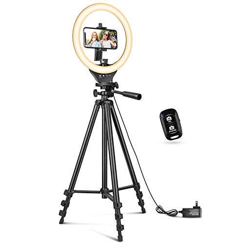 10'' Ring Light with 50'' Extendable Tripod Stand, Sensyne LED Circle Lights with Phone Holder for Live Stream/Makeup/YouTube Video/TikTok, Compatible with All Phones.