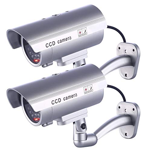 IDAODAN Dummy Security Camera, Fake Cameras CCTV Surveillance System with Realistic Simulated LEDs for Home Security + Warning Sticker Outdoor/Indoor Use (2 Pack)