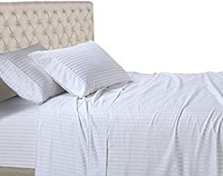 Royal Hotel Stripe Sheets - Top Split-Cal King: Adjustable California King Bed Sheets - 4PC Bed Sheet Set - 100% Cotton - 600 Thread Count - Deep Pocket, Top Split California King, White