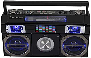 Studebaker SB2145B 80's Retro Street Bluetooth Boombox with FM Radio, CD Player, LED EQ, 10 Watts RMS Power and AC/DC