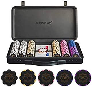 SLOWPLAY Nash 14 Gram Clay Poker Chips Set for Texas Holdem, 300 PCS [with Numbered Values] Features a high-end Carrying case