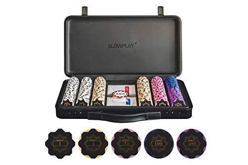 SLOWPLAY Nash 14 Gram Clay Poker Chips Set for Texas Holdem, 300 PCS [with Numbered Values] Features a high-end Carrying case