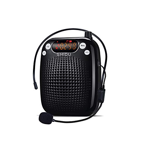 Portable Voice Amplifier,Personal Speaker Microphone Headset Rechargeable,Clock,Digital Display,Waist Support MP3 for Tour Guide,Teacher,Elderly,Singing,Coach,Presentation,Training,Clergies. (10W)
