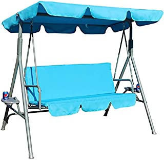 GOLDSUN Durable 3 Person Outdoor Patio Cushioned Swing with Cupholder Weather Resistant Canopy Steel Frame and Removable Cushion (Blue)