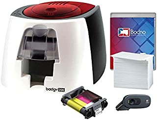 Badgy200 Color Plastic ID Card Printer with Complete Supplies Package with Photo ID Camera & Bodno ID Software - Bronze Edition