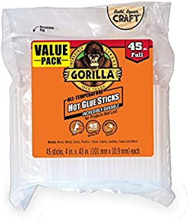 Gorilla 3034518 Hot Glue Sticks, 4 in. Full Size, 45 Count, 1-Pack