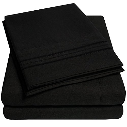 1500 Supreme Collection Bed Sheet Set - Extra Soft, Elastic Corner Straps, Deep Pockets, Wrinkle & Fade Resistant Hypoallergenic Sheets Set, Luxury Hotel Bedding, California King, Black