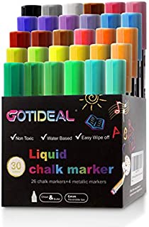 GOTIDEAL Liquid Chalk Markers, 30 colors Premium Window Chalkboard Neon Pens, Including 4 Metallic Colors, Painting and Drawing for Kids and Adults, Bistro & Restaurant, Wet Erase - Reversible Tip