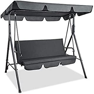 PAMAPIC Patio Swing Chair, 3-Person Outdoor Canopy Swing, Proch Swing with Removable Cushion and Convertible Canopy, Outdoor Swing Glider for Patio, Garden, Poolside, Balcony (Gray)