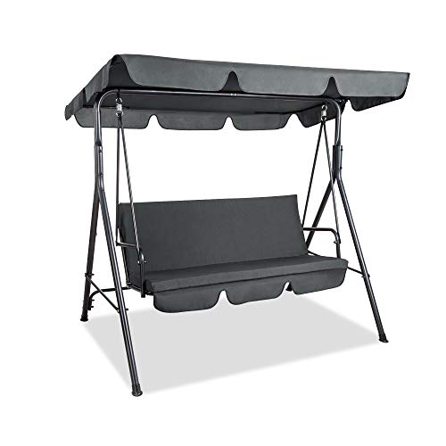 PAMAPIC Patio Swing Chair, 3-Person Outdoor Canopy Swing, Proch Swing with Removable Cushion and Convertible Canopy, Outdoor Swing Glider for Patio, Garden, Poolside, Balcony (Gray)