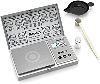 MAXUS Digital Reloading Scale 1500 Grains x 0.1gn with Calibration Weight, Powder Tray and a Handy Powder Scoop, 100g x 0.005g Gram Scale Grain Scale Pocket Scale Arrow Scale Archery Scale