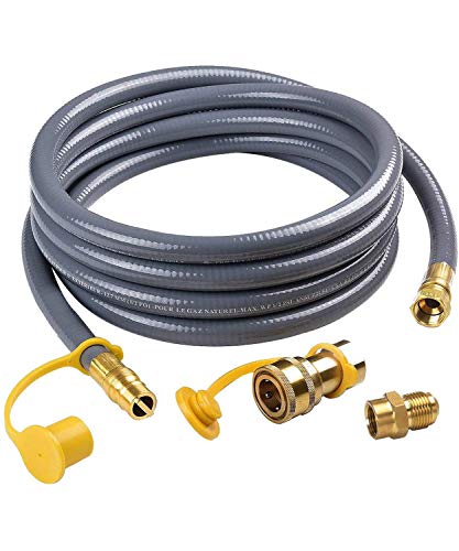 SHIENSTAR Flexible 12FT 1/2 ID Natural Gas Hose Conversion Kit for Gas Grill, Griddle, Smoker, Fire Pit, Pizza Oven, Generator, Outdoor Heater and More NG Appliance