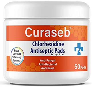 Curaseb Chlorhexidine Wipes for Dogs & Cats, Relieves Yeast Infections, Hot Spots, Allergies & Acne, Veterinary Formula, 50 Count