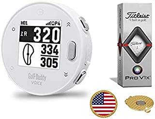 GolfBuddy Voice X Golf GPS/Rangefinder Bundle with 1 Sleeve of Titleist Pro V1x Balls, 1 Ball Marker and 1 Hat Clip - Bluetooth Wireless Talking GPS