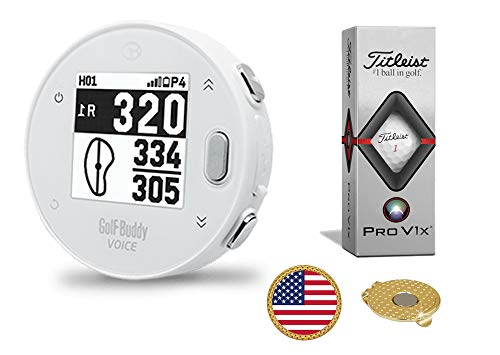 GolfBuddy Voice X Golf GPS/Rangefinder Bundle with 1 Sleeve of Titleist Pro V1x Balls, 1 Ball Marker and 1 Hat Clip - Bluetooth Wireless Talking GPS