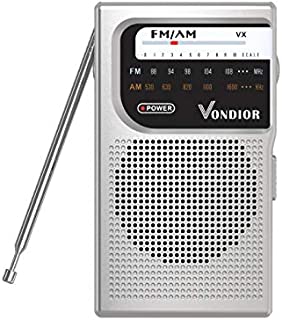 AM FM Battery Operated Portable Pocket Radio - Best Reception and Longest Lasting. AM FM Compact Transistor Radios Player Operated by 2 AA Battery, Mono Headphone Socket, by Vondior (Silver)