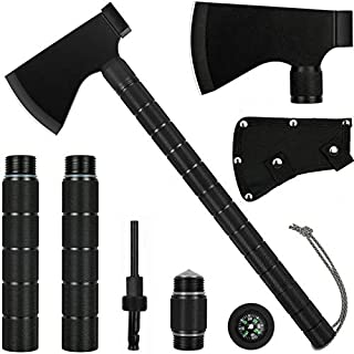 iunio Survival Axe, Camping Hatchet with Sheath, Multitool, Camp Ax Gear, Folding Portable Tools, for Hiking, Backpacking, Emergency, Hunting, Outdoor (Black)