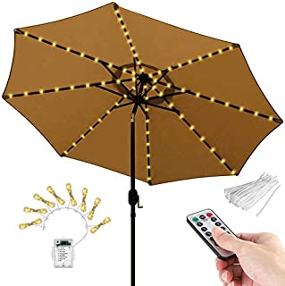 Patio Umbrella Lights with Remote Control, Outdoor Home Christmas Decor 8 Brightness Modes 104 LEDs Umbrella Pole Light Waterproof 3AA Battery Operated Parasol String Lights for Camping Tents