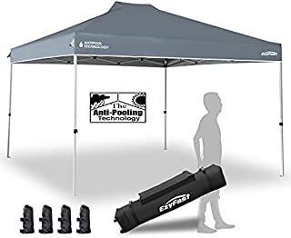 EzyFast Patented Antipool Instant Beach Canopy Shelter for Rain or Sunshine, Portable 12ft x 12ft Straight Leg Pop Up Shade Tent with Wheeled Carry Bag (Space Gray)