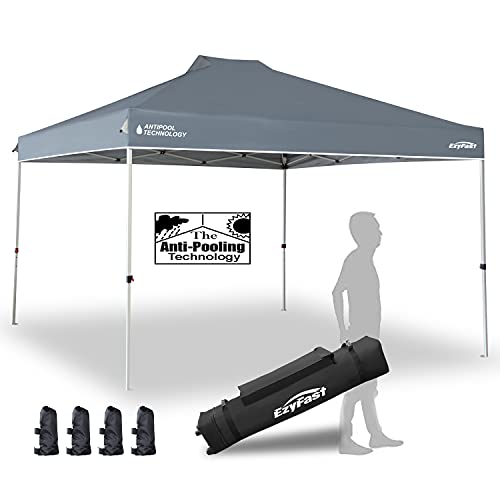 EzyFast Patented Antipool Instant Beach Canopy Shelter for Rain or Sunshine, Portable 12ft x 12ft Straight Leg Pop Up Shade Tent with Wheeled Carry Bag (Space Gray)