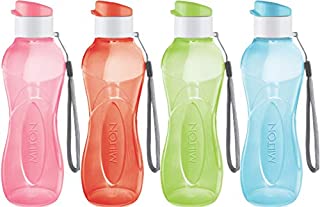 MILTON Water Bottle Kids Reusable Leakproof 17 Oz 4-Pack Plastic Wide Mouth Large Big Drink Bottle BPA & Leak Free with Handle Strap Carrier for Cycling Camping Hiking Gym Yoga - Bright Colors