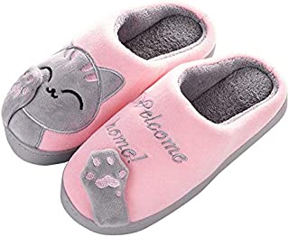 Aniywn Women Winter Home Indoor Warm Fleece Slippers Cat Non-Slip Warm Indoors Bedroom Floor Shoes(Pink,40-41)