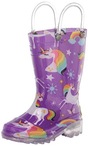 Western Chief Kids' Waterproof Rain Boots That Light up with Each Step Rainbow Unicorn, 10 M US