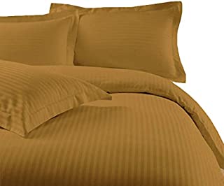 sheetsnthings Striped 300 Thread Count 100% Cotton 7PC California King Size Bedding Set (Bronze) 4PC Bed Sheets and 3PC Duvet Cover Set