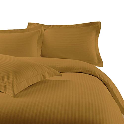 sheetsnthings Striped 300 Thread Count 100% Cotton 7PC California King Size Bedding Set (Bronze) 4PC Bed Sheets and 3PC Duvet Cover Set